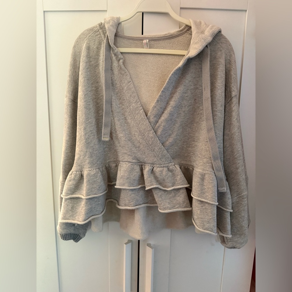 FP Movement Side Swept Ruffle French Terry hoodie in grey